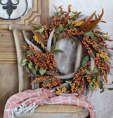 Bild av dekorativ krans med rustik och hemtrevlig känsla