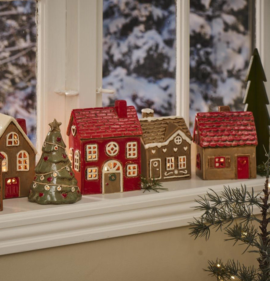 Ljuslykta Pepparkakshus Stillenat Med Krans Röd IB Laursen Lyktor Endless Light Ljuslyktor