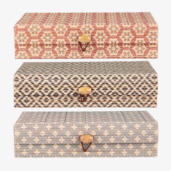 Bild av stilfulla bambulådor med geometriska mönster