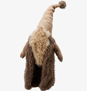 Bild av dekorativ tomte med brun kappa och beige skägg