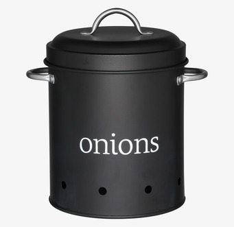 Bild av stilren och funktionell plåtburk för lökförvaring