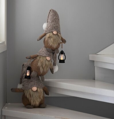 Bild av charmiga tomtar med LED-lanterna i vinterdekor