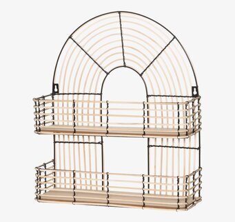 Bild av elegant vägghylla i rotting och svart metall