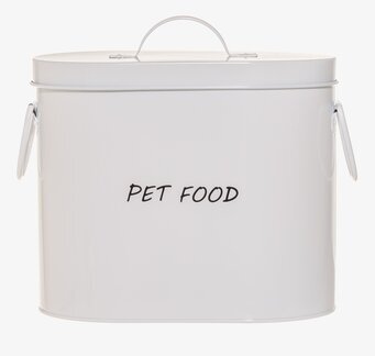 Bild på stilren vit plåtburk för husdjursmat