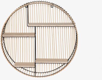 Bild av rund väggmonterad hylla i rotting och metall