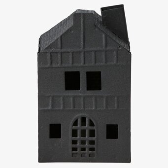 Bild av stilren svart ljuslykta i form av ett hus