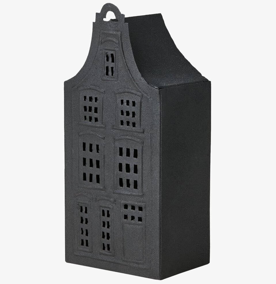 Foto av dekorativ ljuslykta med husdesign i svart