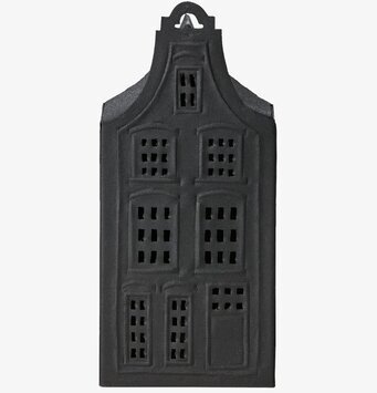 Bild av stilren ljuslykta i form av ett svart hus