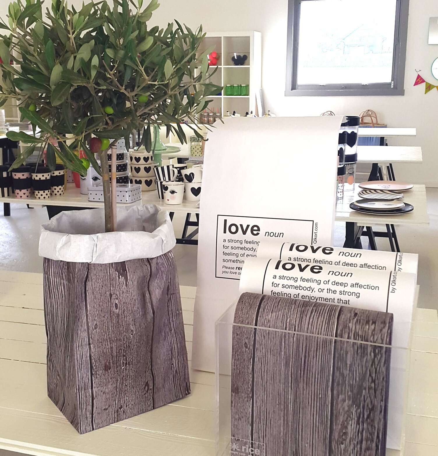 Bild av stilren butiksmiljö med naturinspirerad design