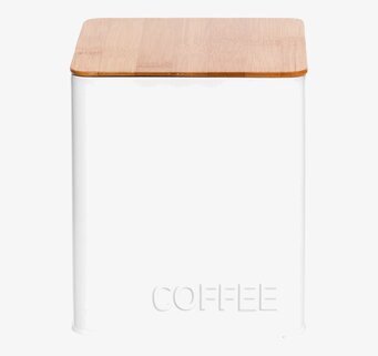 Bild av stilren plåtburk med bambulock för kaffeförvaring