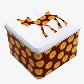 Bild av fyrkantig metallbox med bambi och blommönster