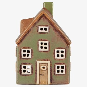 Bild av charmant ljuslykta formad som ett miniatyrhus