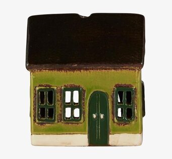 Bild av charmig ljuslykta i form av ett miniatyrhus