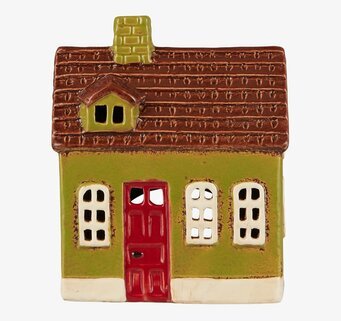 Bild av en dekorativ ljuslykta formad som ett hus