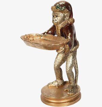 Bild av dekorativ skulptur: apa med fat i gyllene toner