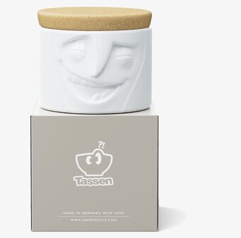 Bild av porslinsburk med glatt ansikte och korklock