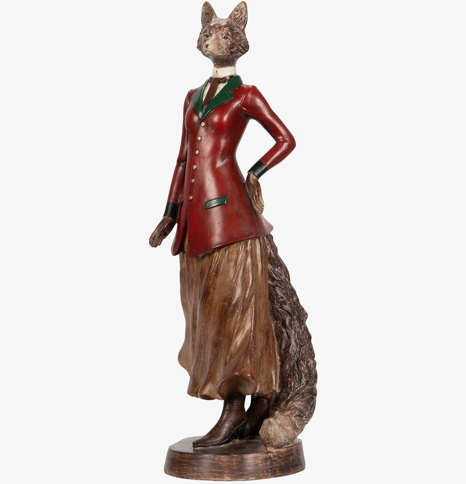 Bild av skulptur: räv med mänskliga kläder och detaljer