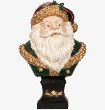 Bild av ståtlig tomtebyst med detaljerad juldekoration