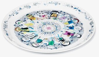 Bild av fantasifullt designat fat med livliga färger