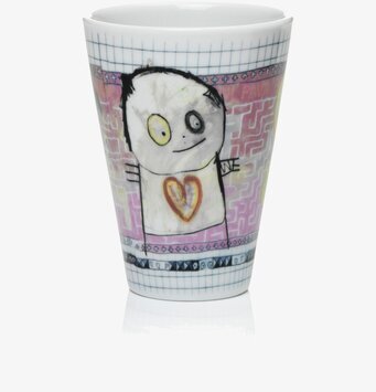 Bild av färgglad termomugg med unik konstnärlig design