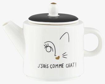 Bild av charmig tekanna med lekfull kattillustration