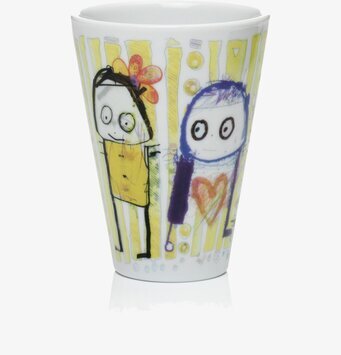 Bild av termomugg med konstnärlig design och figurer