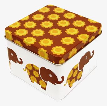 Bild av en charmig box med blommor och elefanter