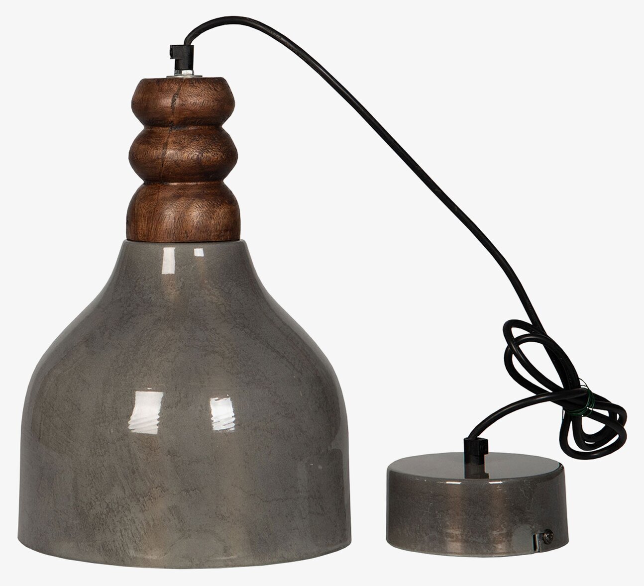 Bild av stilren taklampa med grå och bruna toner