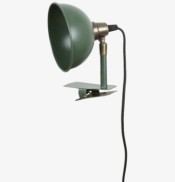 Bild av grön klämlampa med justerbar mässingsdetalj