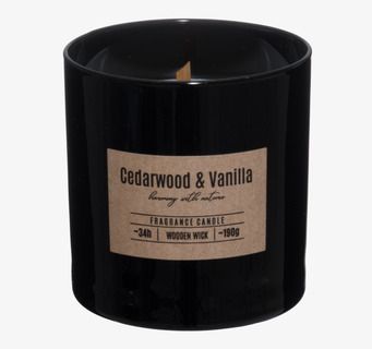 Bild av stilrent doftljus med cederträ och vanilj