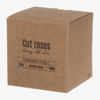 Bild av doftljus med träveke och rosendoft i kartong