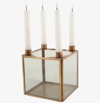 Bild av elegant fyrkantig ljusstake med glas och mässing