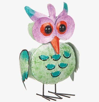 Bild av färgglad uggla i hamrad plåt för inredning