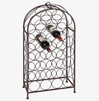 Bild av antikbrunt vinställ i robust metallkonstruktion