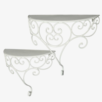 Bild av eleganta halvmåneformade vägghyllor i antikvit