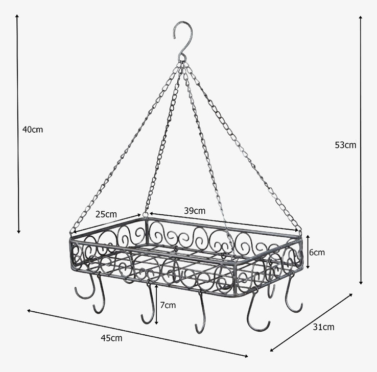 Bild av elegant takhylla med antikgrå finish och krokar