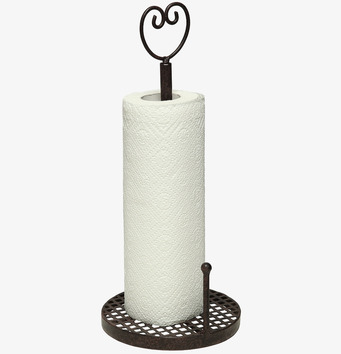 Bild av rustik pappershållare i smide med hjärtdetalj