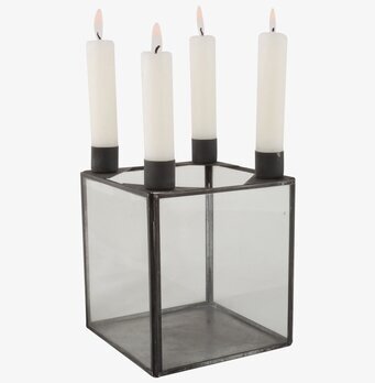 Bild av elegant ljusstake i glasbox med antik finish