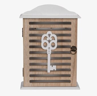 Bild av stilrent nyckelskåp i vit och naturlig trädesign