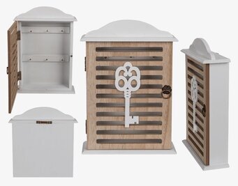 Bild av stilrent nyckelskåp med vit och natur trädesign