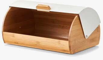 Bild av stilren brödbox i bambu och vit design