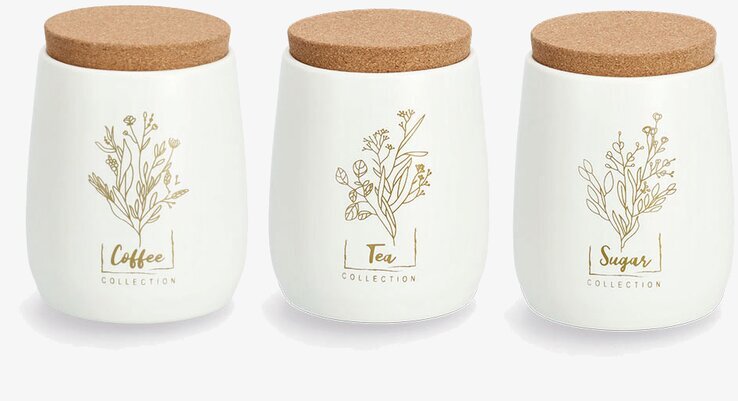 Plåtburk Coffee Vit/Guld Tea Socker Zeller Plåtburkar Metallburkar