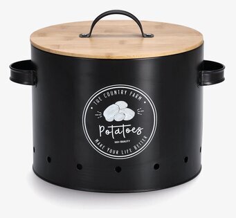 Bild av stilren och funktionell potatisbehållare i plåt