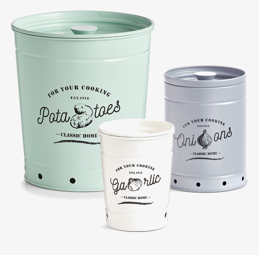 Plåtburk Potatis Mint Lök Grå Vitlök Vit Zeller Plåtburkar Metallburkar