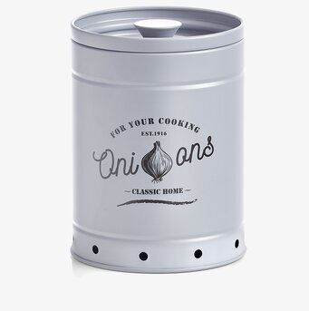 Bild av stilren grå burk för köksförvaring av lökar