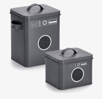 Bild av stilrena plåtburkar för tvättmedelsförvaring