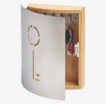 Bild av nyckelskåp i rostfritt stål och bambu