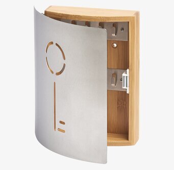 Bild av stilrent nyckelskåp i bambu och rostfritt stål
