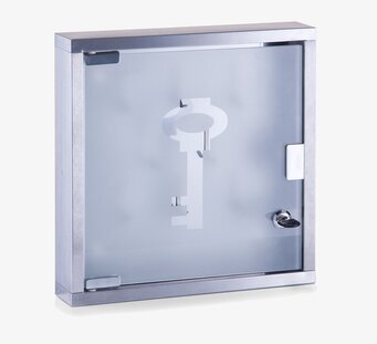 Bild av modernt nyckelskåp i rostfritt stål och glas