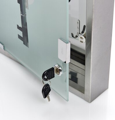 Bild av modernt nyckelskåp i rostfritt stål och glas